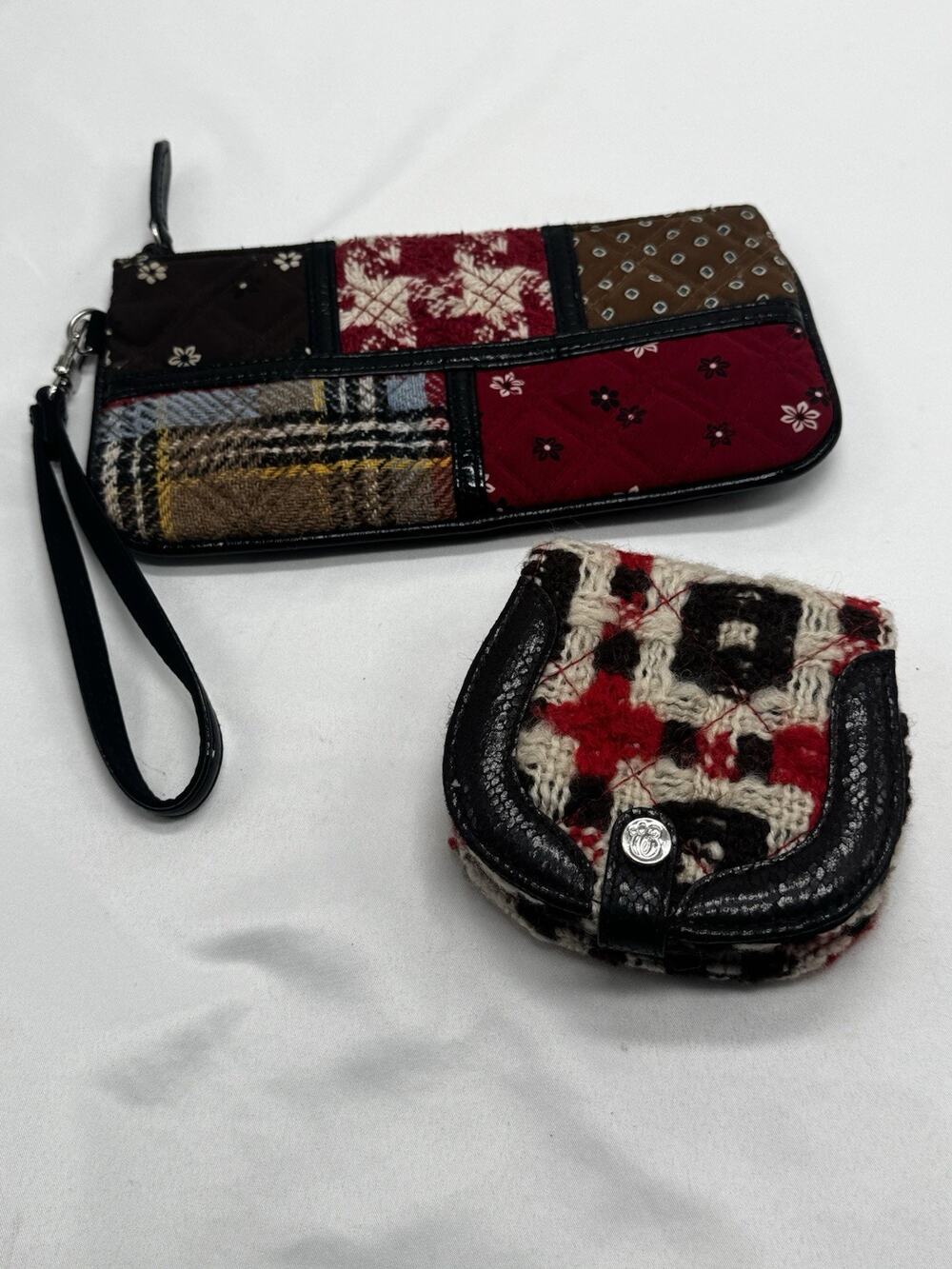 VERA BRADLEY Patchwork WRISTLET And Wallet TWEED Collection Red Brown White
